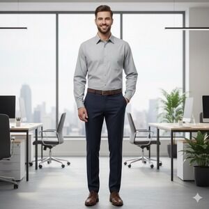 John Henry Mens Size Medium Micro Touch Button Down Dress Shirt Gray Long Sleeve
